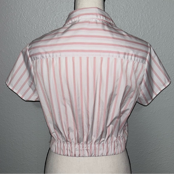 Chocolate Pink Front Twist Striped Summer Crop Top Size Medium - Picture 2 of 4